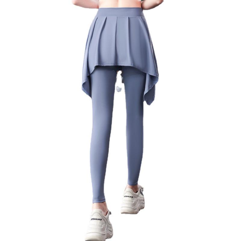 Женские брюки-юбка для йоги с высокой талией - Утягивающие, дышащий ледяной шелк, стиль из двух частей для бега и фитнеса