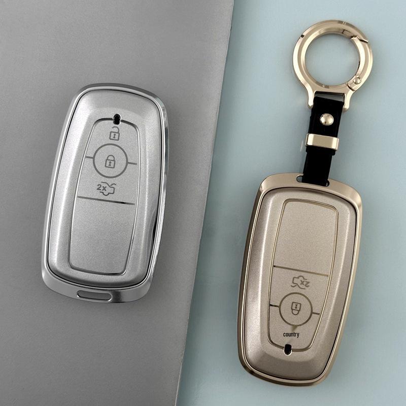 34-Key Ford Mondeo Aluminum Alloy Car Key Cover with Buckle Edge - Compatible with Taurus & Mustang Metal Style.