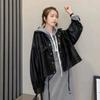 Ladies Spring and Autumn Solid Color Loose PU Jacket Short Lapel Long-sleeved Jacket