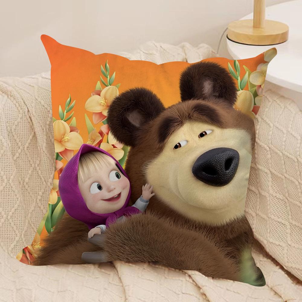 MMasha And BBears Cushion Cover Silky Short Plush Invisible Zipper Dustproof Sofa Pillow Case For Home Decor