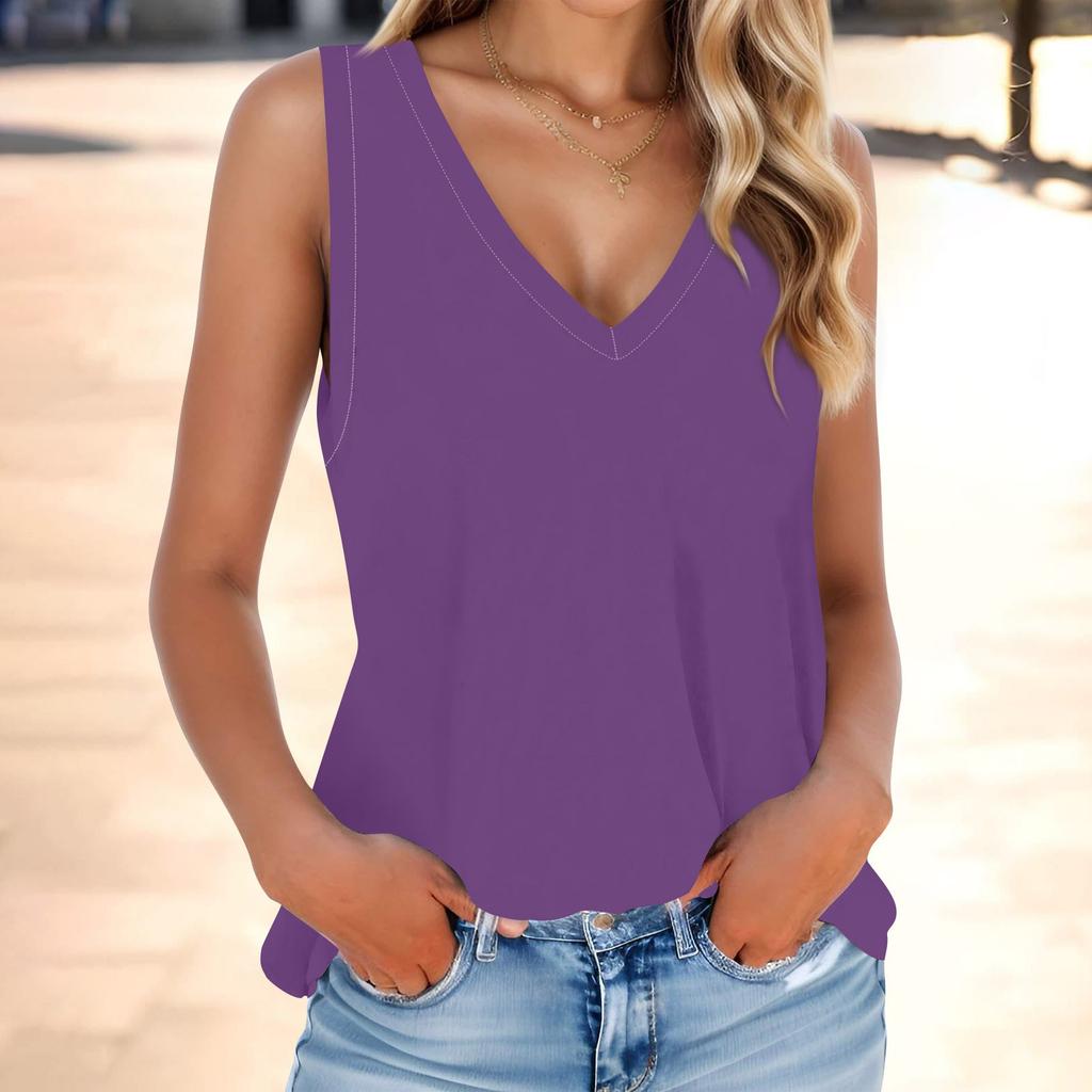 Женская мода, летняя майка с V-образным вырезом, легкая однотонная майка без рукавов
