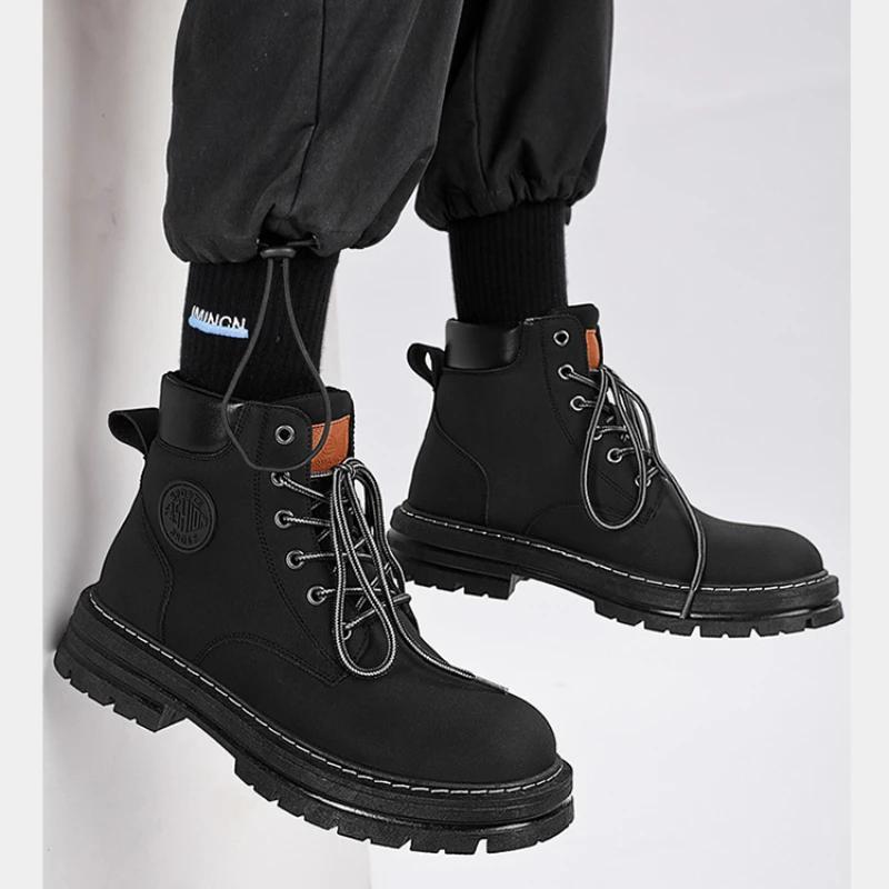 Мужская рабочая обувь в стиле ретро, осенне-зимние мужские высокие нескользящие теплые повседневные ботинки из коровьей замши со шнуровкой и круглым носком для инструментов для мужчин