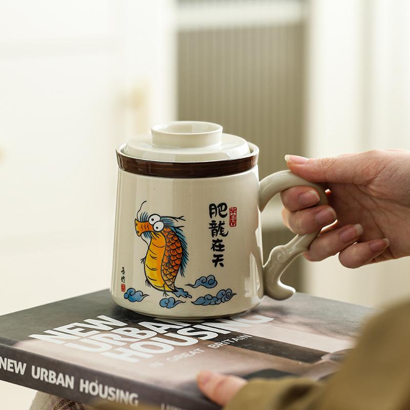 Cute Creative Ceramic Bubble Tea Cup Large Capacity Mug with Lid Filter Tea Separation Home Office Tea Cup