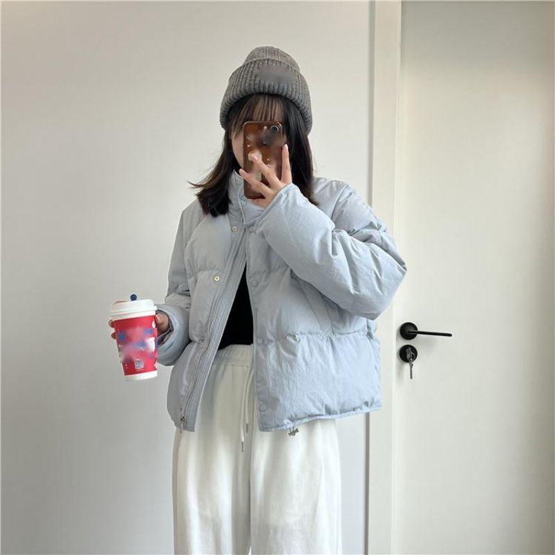 Женский короткий пуховик, зимняя свободная белая куртка на утином пуху