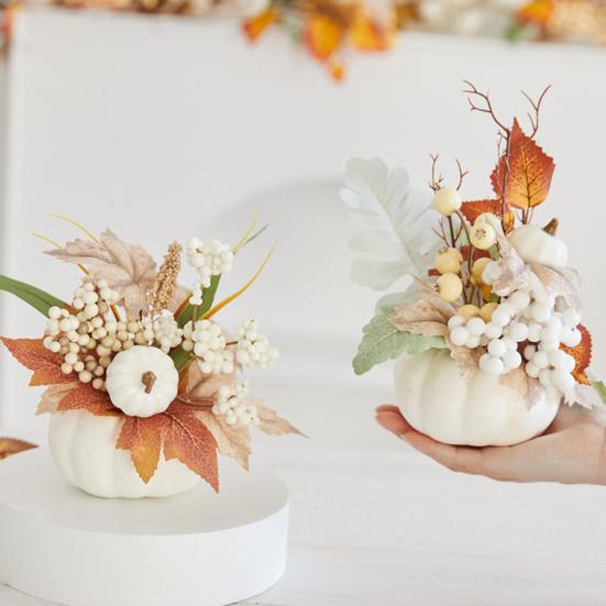 Пенопластовые тыквенные осенние украшения из тыквы с реалистичными кленовыми листьями и ягодами, центральные элементы стола, декор для Дня благодарения, столовая, кухня