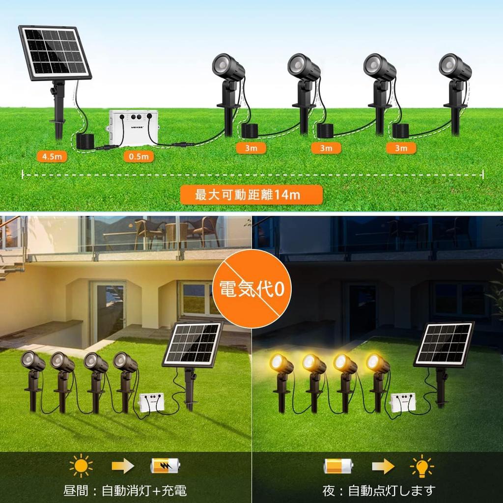 MEIKEE Solar Garden Warm White Automatic IP66 4 Garden Landscape Sign Walkway Lighting [2025 Improved] Light, Spotlight, LED, Outdoor, Separate,