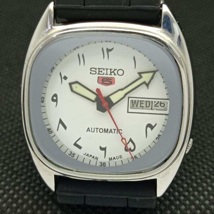 CLASSIC SEIKO 5 AUTOMATIC MENS 6309A JAPAN ARABIC WHITE DIAL WATCH a417096-2