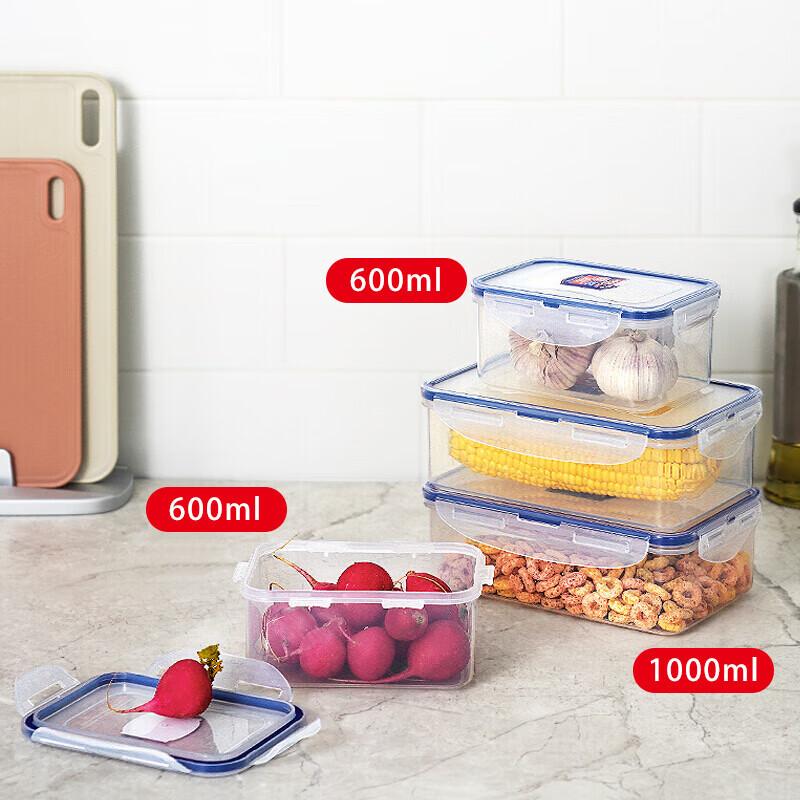LOCK&LOCK Plastic Food Storage Containers, Large Capacity Lunch Boxes, Meal Containers, Snack Boxes, Refrigerator Storage Containers, 1L*2