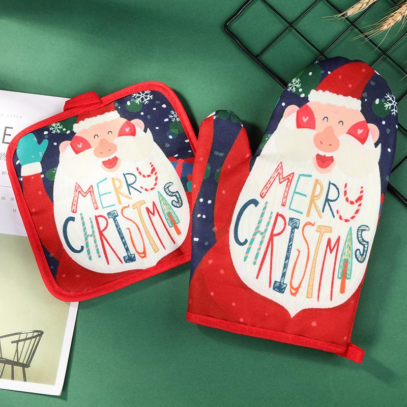 Креативные прихватки для духовки Новые рождественские перчатки для выпечки, теплоизоляционные перчатки для духовки и микроволновой печи, набор подушек