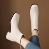 Cow Skin Winter Square Toe Thick Heels Chelsea Fashion Boots Women Zip Office Lady Women Ankle Boots