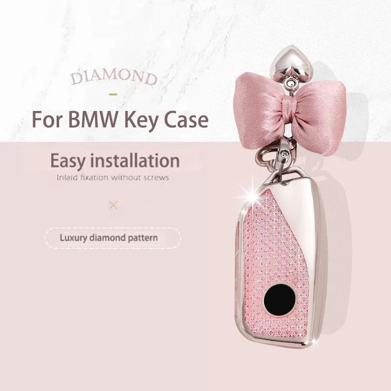 BBKC8 Luxury Diamond Pattern TPU for BMW X1 U11 X7 G07 XM G09 I7 7 Series G70 LCI IX I20 U06 G81 M3 2023 Remote Car Key Case Cover