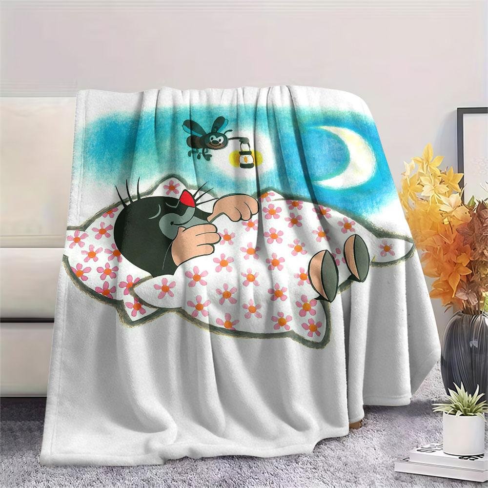 Krtek Printed Flannel Blanket, soft throw for bedroom sofa, washable, fan merchandise, great gift.