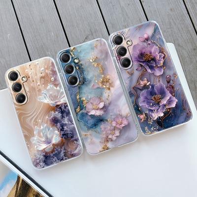 Мягкий прозрачный силиконовый чехол Flower Marble для Xiaomi Redmi Note 13 14T 15 Samsung A55 A35 S24 FE iPhone Huawei Honor Camera Защитный противоударный чехол