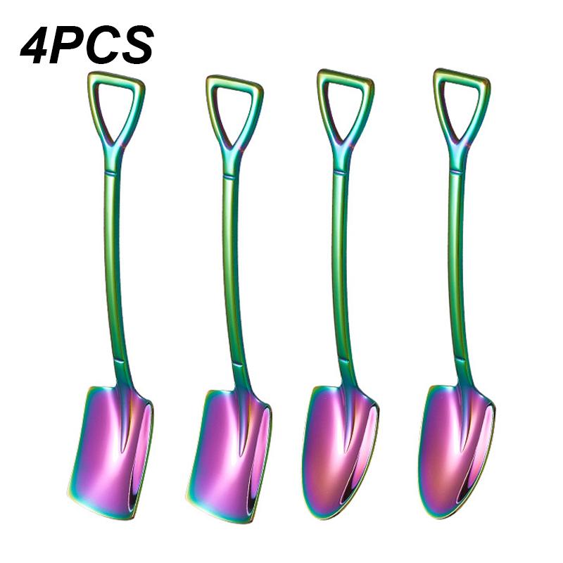 Набор столовых приборов из 4 кофейных ложек из нержавеющей стали в стиле ретро, железная лопатка, ложка для мороженого, креативная ложка, чайная ложка, модная посуда