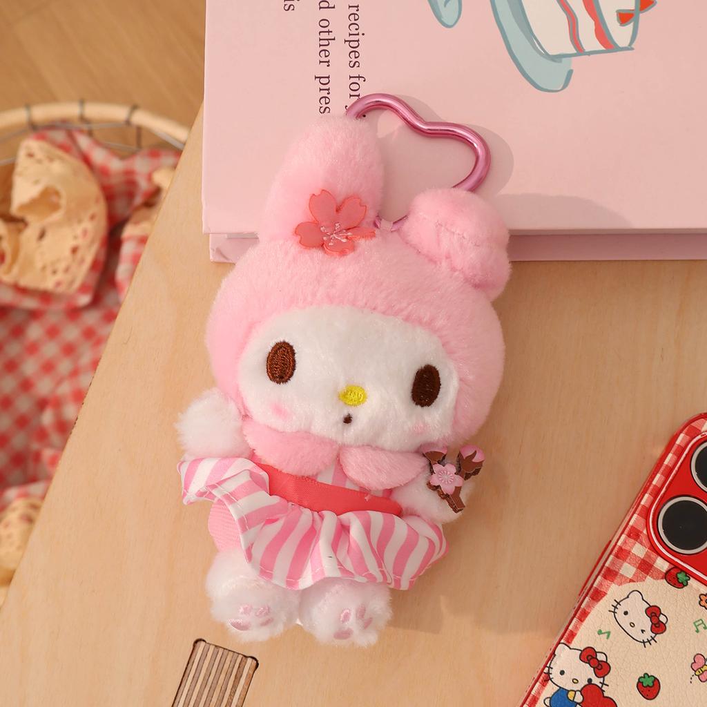 Sanrio Peluche Hello Kitty Kuromi Melody Cinnamoroll Stuffed Toys Pendant Cute Plush Toys Keyring Anime Keychain Birthday Gift