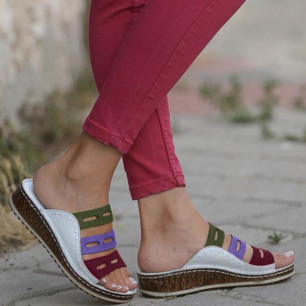 Женские повседневные однотонные сандалии на танкетке больших размеров, пляжная обувь