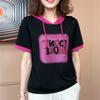 New Summer Hooded Short-sleeved T-shirt for Women with Versatile Temperament, Slim and Age-reducing Loose Letters and Diamond Top for Women