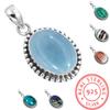 925 Sterling Silver Pendant Women Gemstone Handmade Jewelry Birthday Gift Amazonite Angelite Blue Opal Botswana Agate Mohave Azurite Chrysocolla