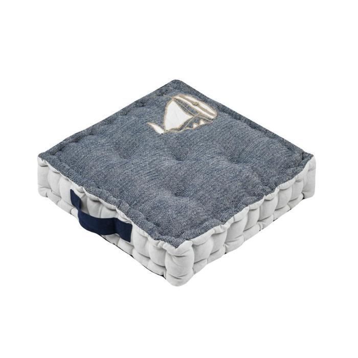 Coussin de sol - Escale marine - 45 x 45 cm - 100% coton - Intérieur - Bleu uni