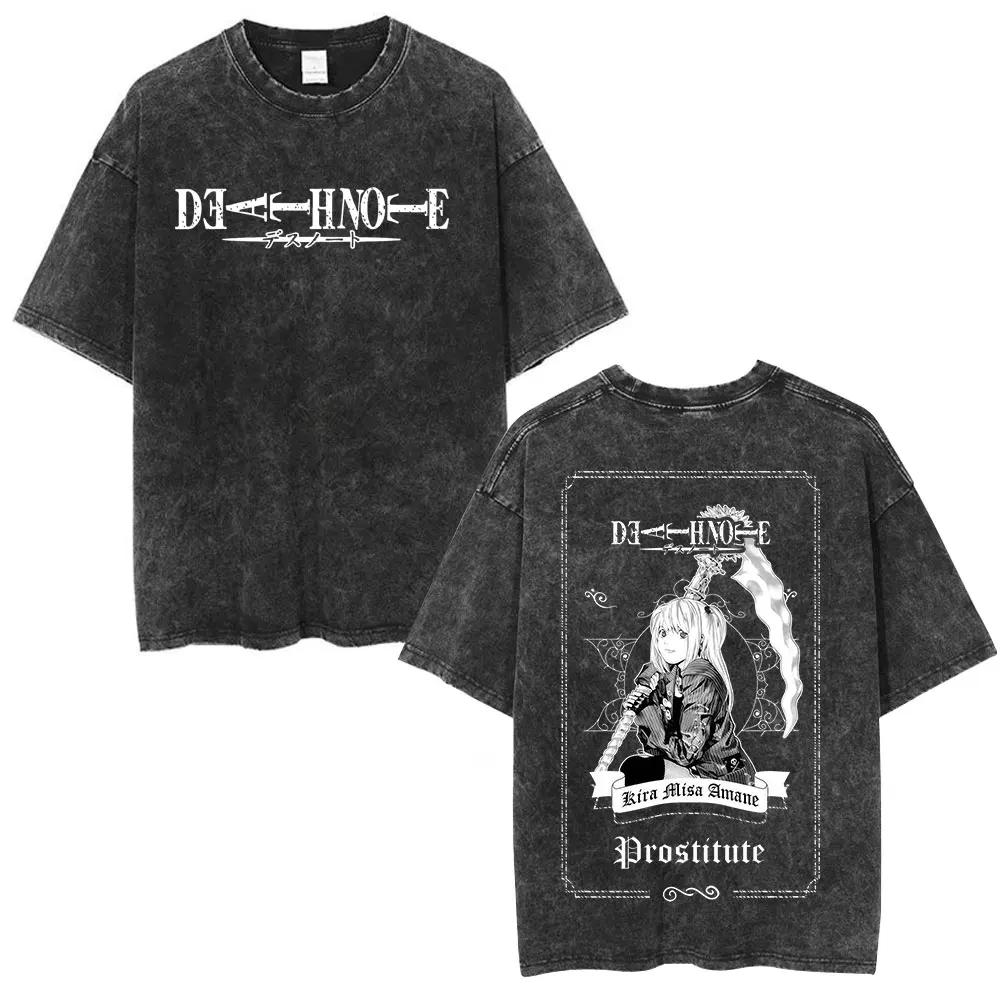 Vintage Washed Anime Death Note Misa Amane T Shirts Men Women Clothing Cotton Casual T-shirt Fashion Retro Short Sleeve T-shirts