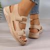 Повседневные сандалии на липучке с вырезами телесного цвета Женские 2025 Лето Круглый носок Клиновидный каблук Сандалии Удобная мягкая подошва Нескользящие Туфли для мамы