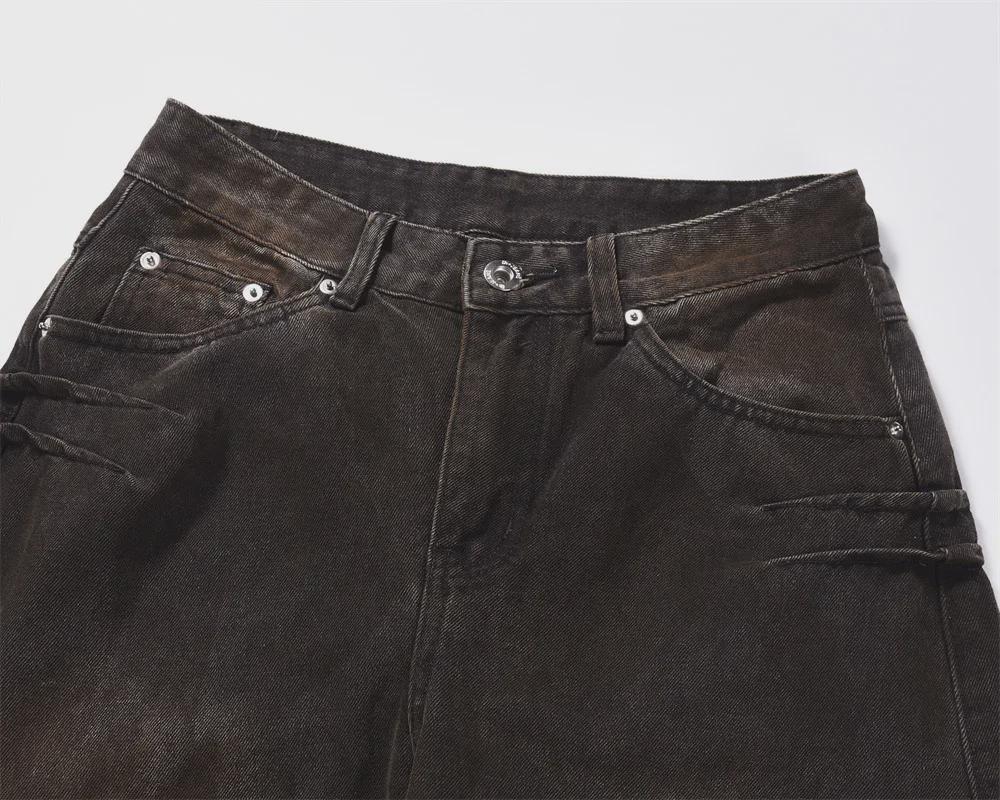 Men's Street Style Wasteland Distressed Jeans - Trendy Pleated Loose Wide-Leg Trousers.