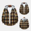 Men Spring Shirt Drawstring Contrast Color Plaid Print Hooded Cardigan Keep Warm Single-breasted Buttons Men Spring Autumn Shirt for Daily Wear