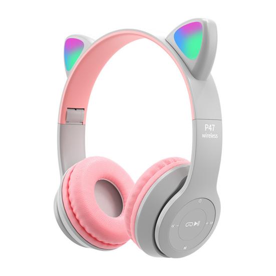 P47 Headphone Bluetooth 5.0 Luminous Cat Ear Shape Wireless Headset for Travel