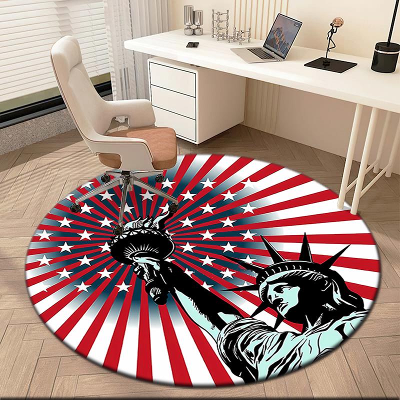 1pc Patriotic Theme Statue of Liberty Round carpet Painted Printed circular carpet, home door mat, outdoor travel protection carpet