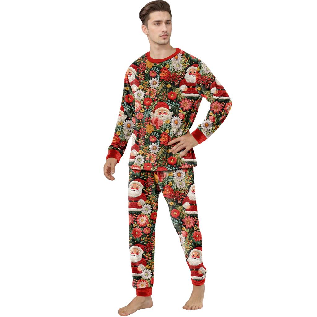 Matching Family Christmas Print Flannel Homewear Set Long-Sleeve Top And Pants