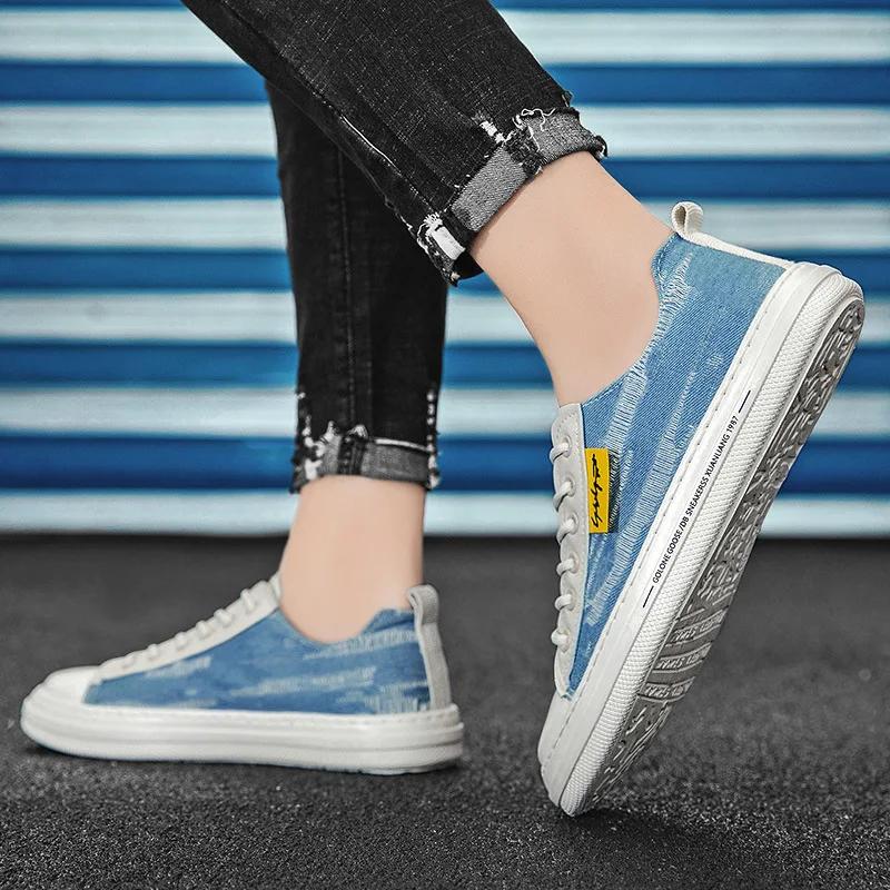 Мужская джинсовая парусиновая дышащая вулканизированная обувь, новая модная повседневная мужская удобная нескользящая износостойкая спортивная обувь