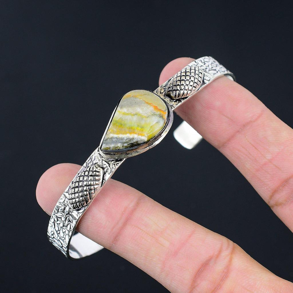 Daughters Day Deal Natural Bumble Bee Jasper Sterling Silver New Bangle Bracelet
