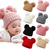 0-1 Years Old Baby Hat Autumn Winter Cute Warm Knitted Hats Solid Colour Casual Large Fur Ball Design Newborn Boys Girls Caps