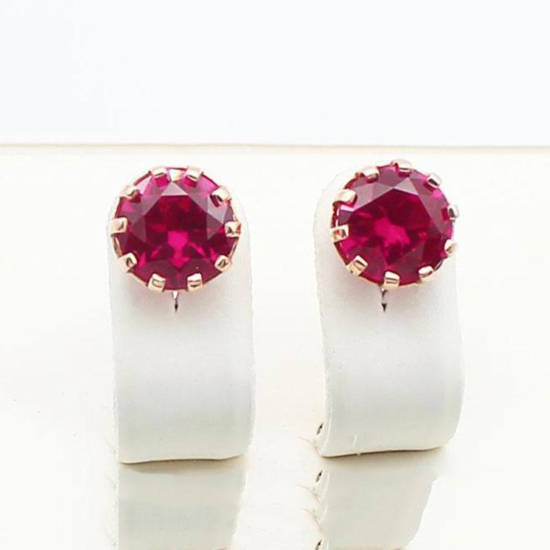 Рубиновые серьги-пусеты Фиолетовое золото Ювелирные изделия Инкрустированные 14-каратным розовым золотом Круглые Новые Роскошные Серьги-шармы для женщин Помолвка Свадебный подарок