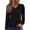 Women's Casual Fashion V-Neck Raglan Pleated Solid Color Long Sleeve Top