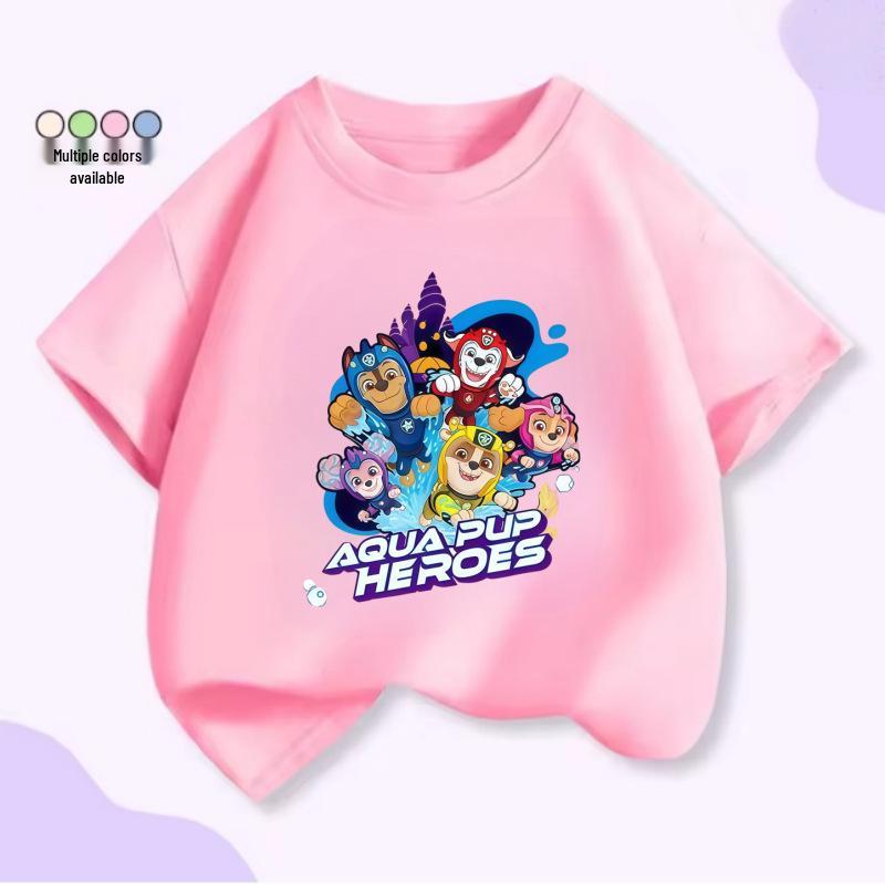 Paw Patrol Cartoon Short Sleeve Summer T-Shirt for Kids, Round Neck