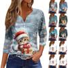 Women's T Shirt Tee Christmas Print Button 3/4 Sleeve Daily Weekend Fashion Basic V Neck Regular Top