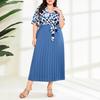 Plus Size Women's Summer New Elegant Temperament Patchwork Pleated Skirt Strap Short Sleeved Dress