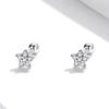 Crystal silver stars, screw-on stud earrings, 925 silver