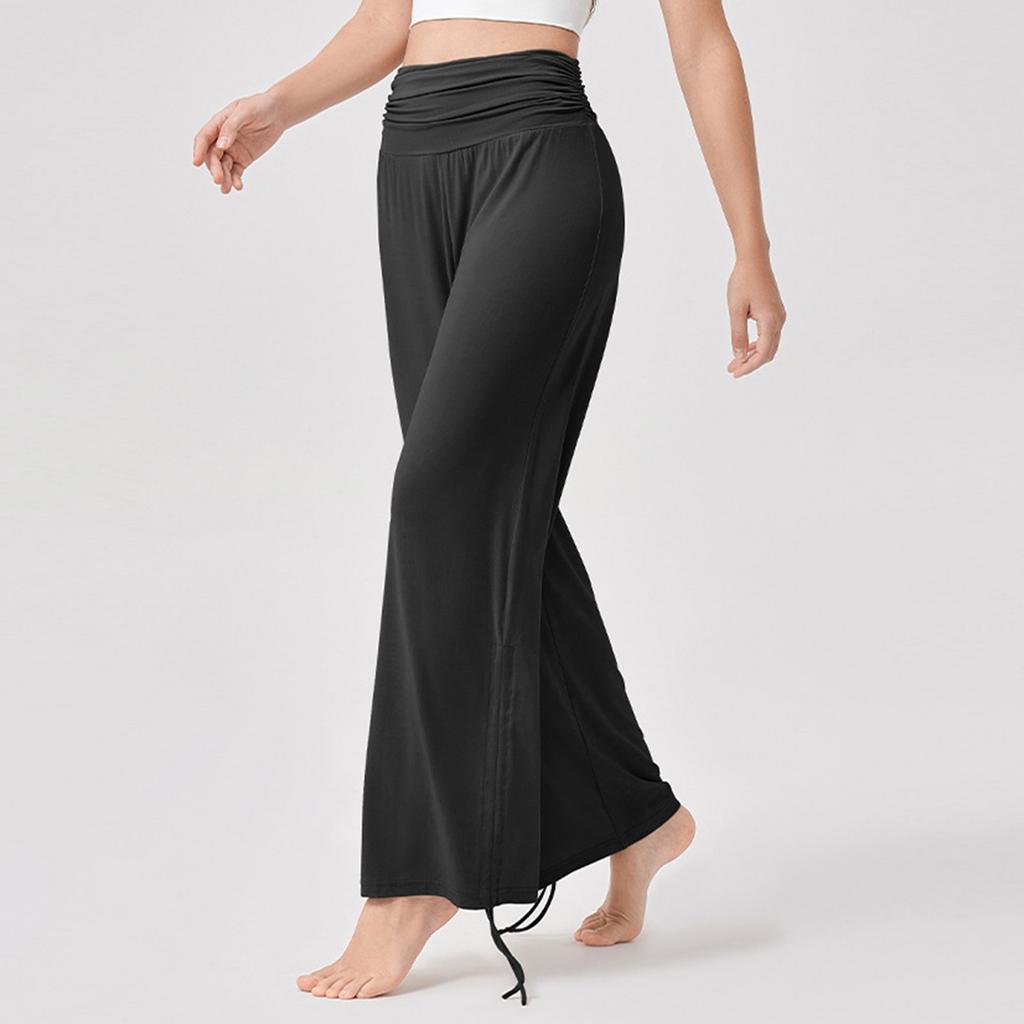 Женские прямые эластичные повседневные однотонные плиссированные спортивные брюки для фитнеса с высокой талией для йоги