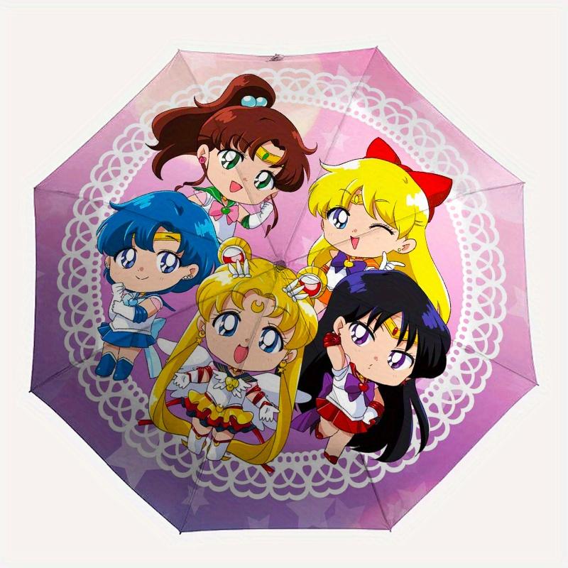 Sailor Moon Chibi Characters StickerUmbrella, Portable 3-Fold Compact Umbrella for Men & Women Gift