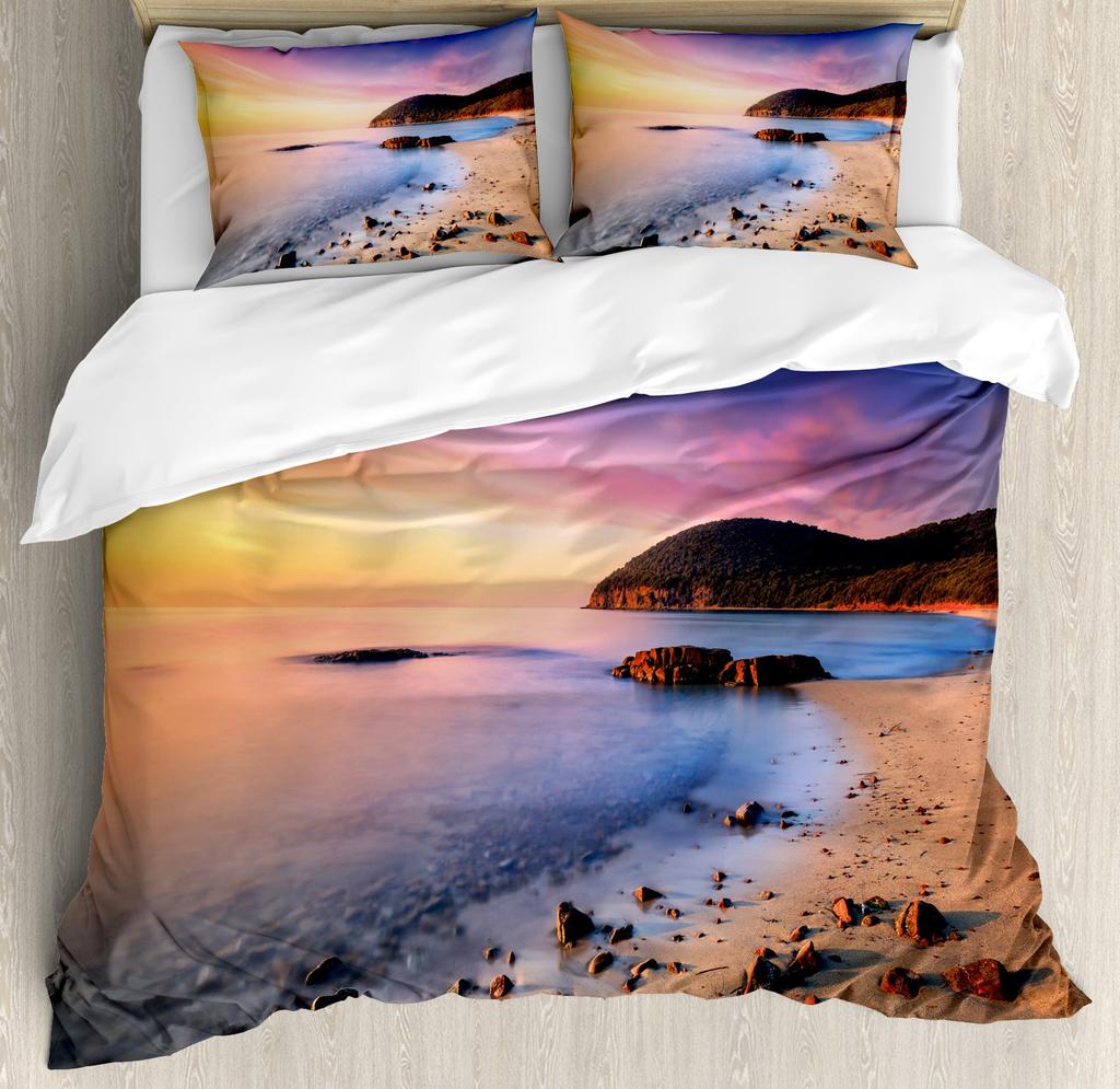 Sunrise Sunset And Sea Duvet Cover Sets For Teens Lightweight Quilt Covers Sea Coastal Nature Pattern Bedding Set Bedroom Decor