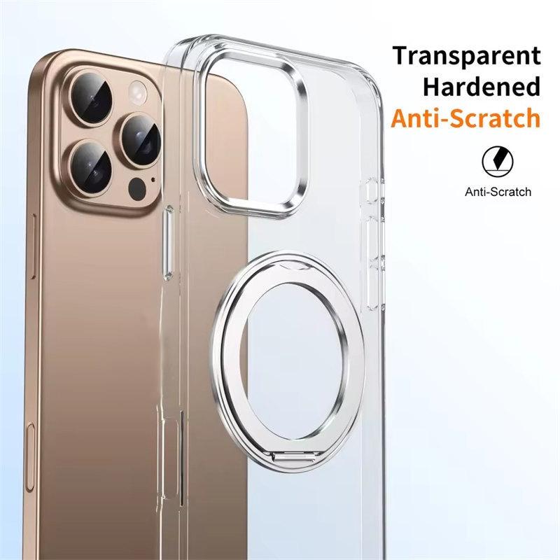 360° металлическое кольцо подставка прозрачный магнитный чехол для iPhone 16 15 14 13 12 15 Pro Max Plus магнитная беспроводная зарядка прозрачный чехол