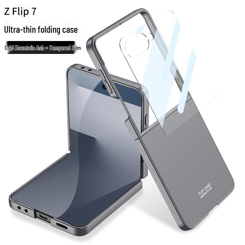 GKK Однотонный противоударный ПК-чехол для Samsung Z Flip7 - Большое окно, Ощущение кожи, Трансграничный, Защита складного экрана