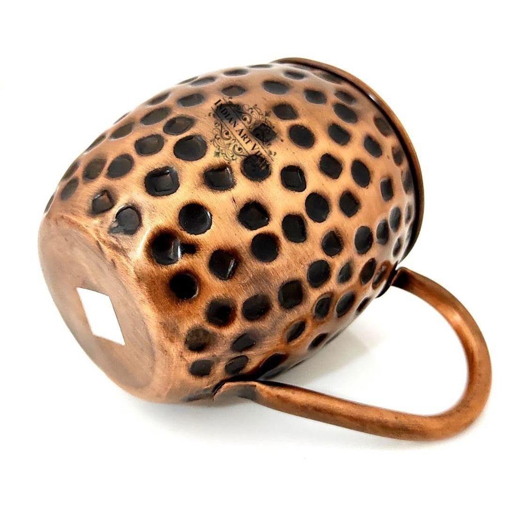 Кружка для пива Moscow Mule из чистой меди, круглой формы, с черным чеканным дизайном, объем - 500 мл, набор из 2 штук