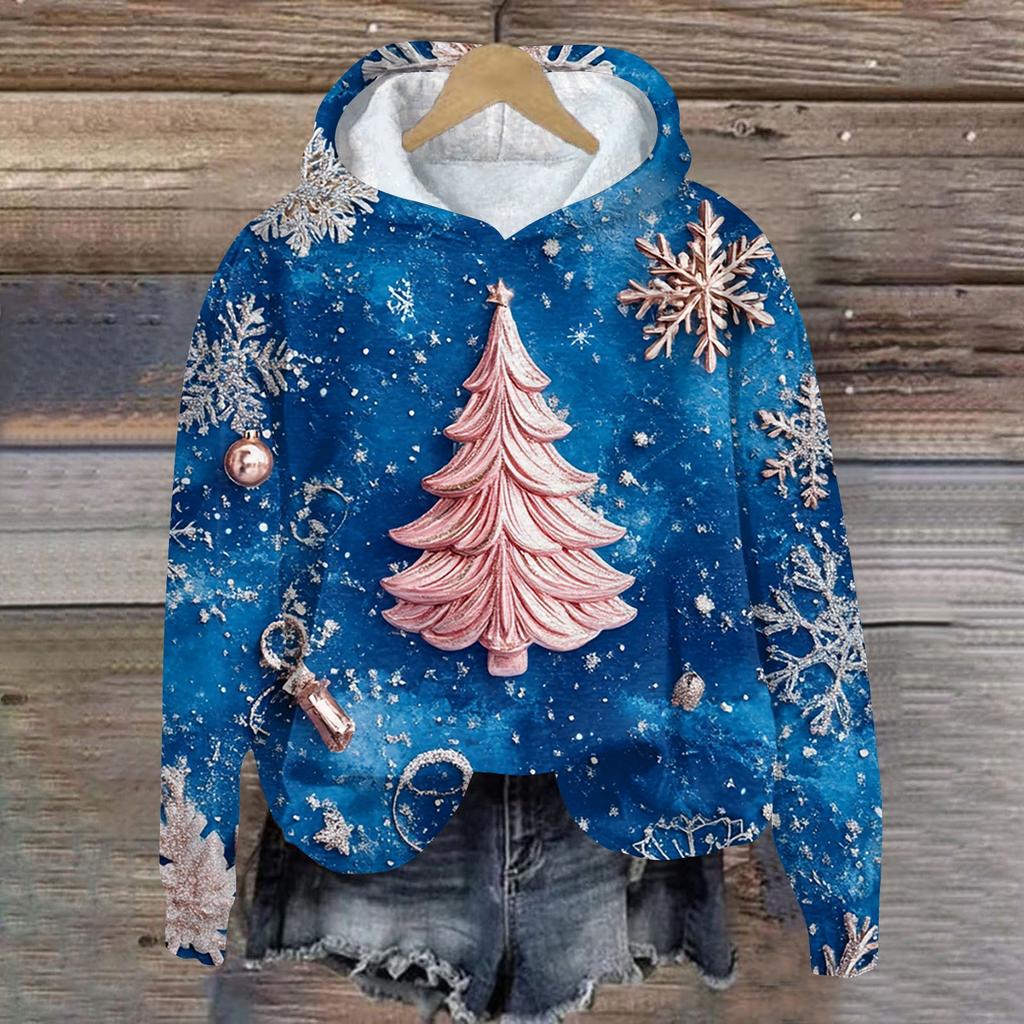 Женская модная повседневная толстовка с капюшоном и длинным рукавом с рождественским принтом