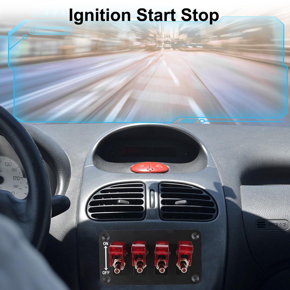 Панель переключателей с 4 клавишами для гоночных автомобилей, панель переключателей зажигания, кнопка запуска, светодиодный индикатор 12 В 20 А