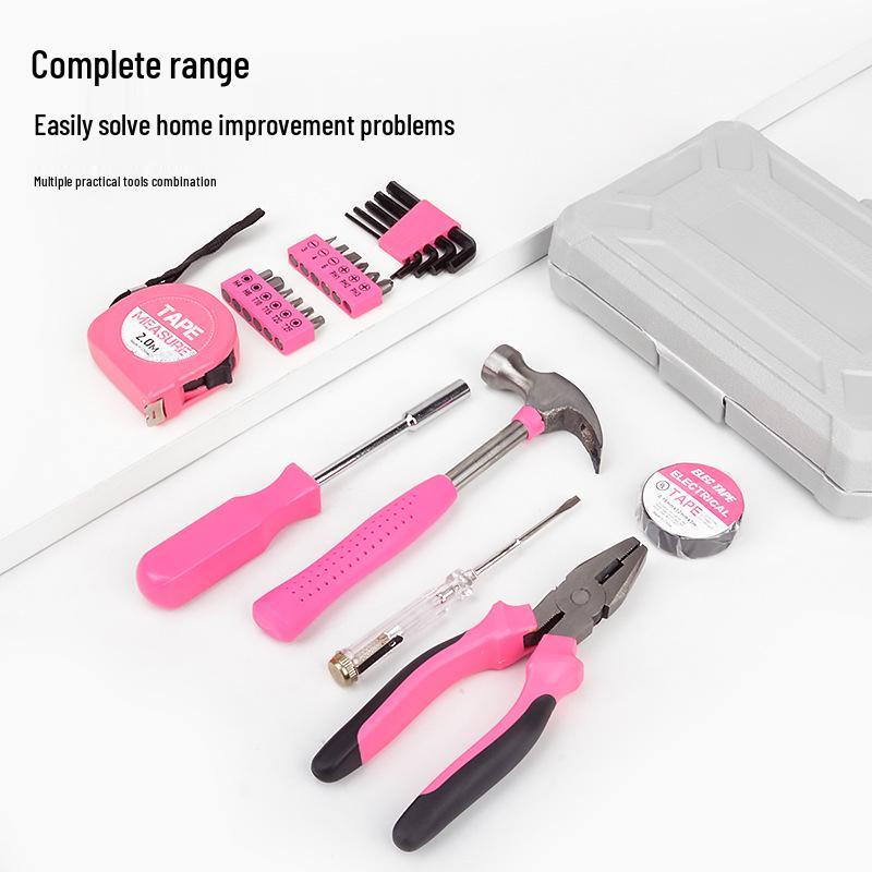 Pink Multi-functional Hardware Toolbox Set for Household Repairs