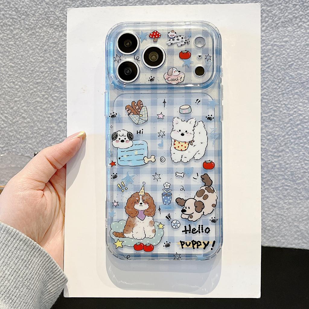Double-sided imd cute plaid dog suitable for iPhone17promax mobile phone case Apple 16 protective case anti-drop
