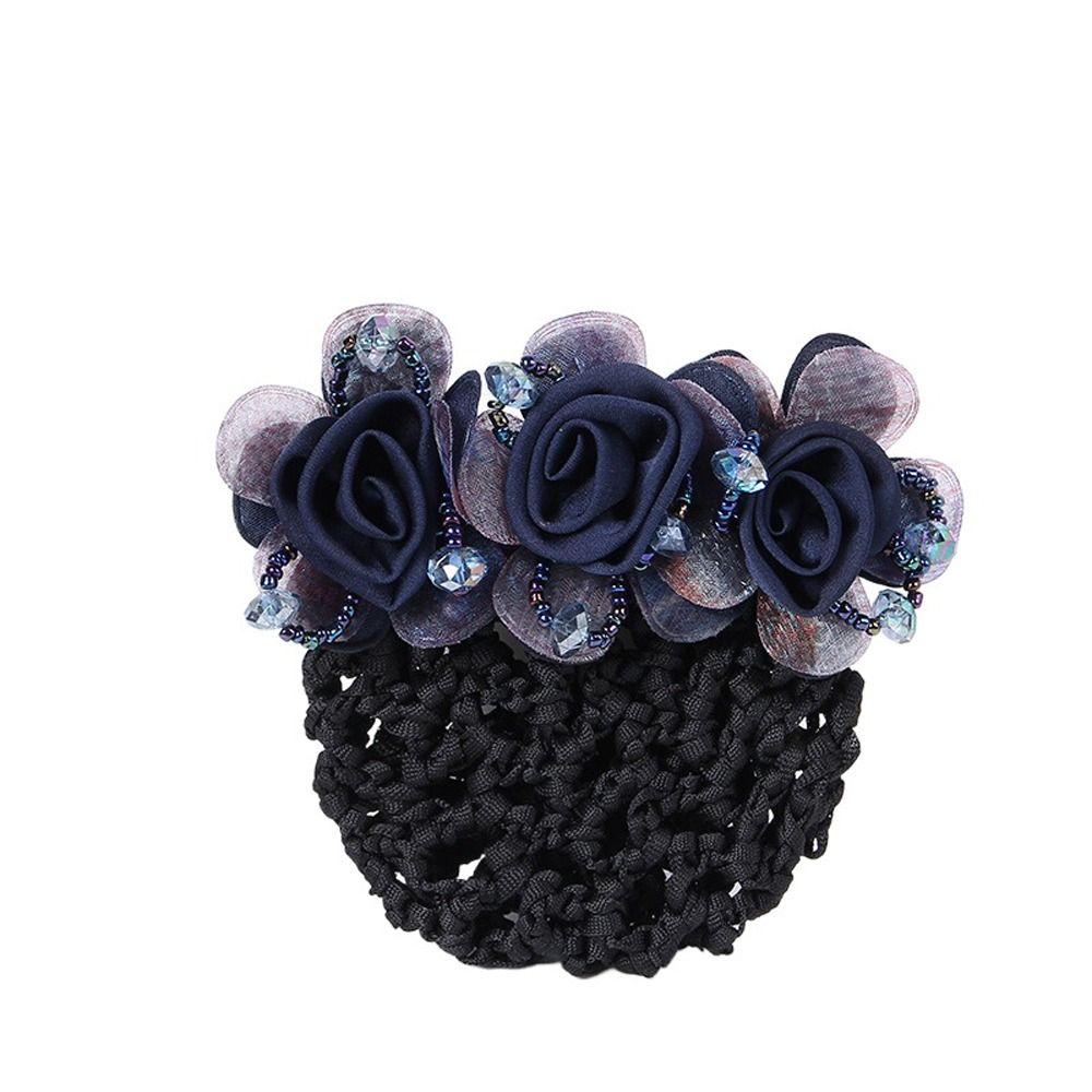 Beaded Mesh Floral For Nurses Crochet Hair Clip Spring Clip Women Bun Net Crystal Hairnet Cover Zircon Flower Bun Snood